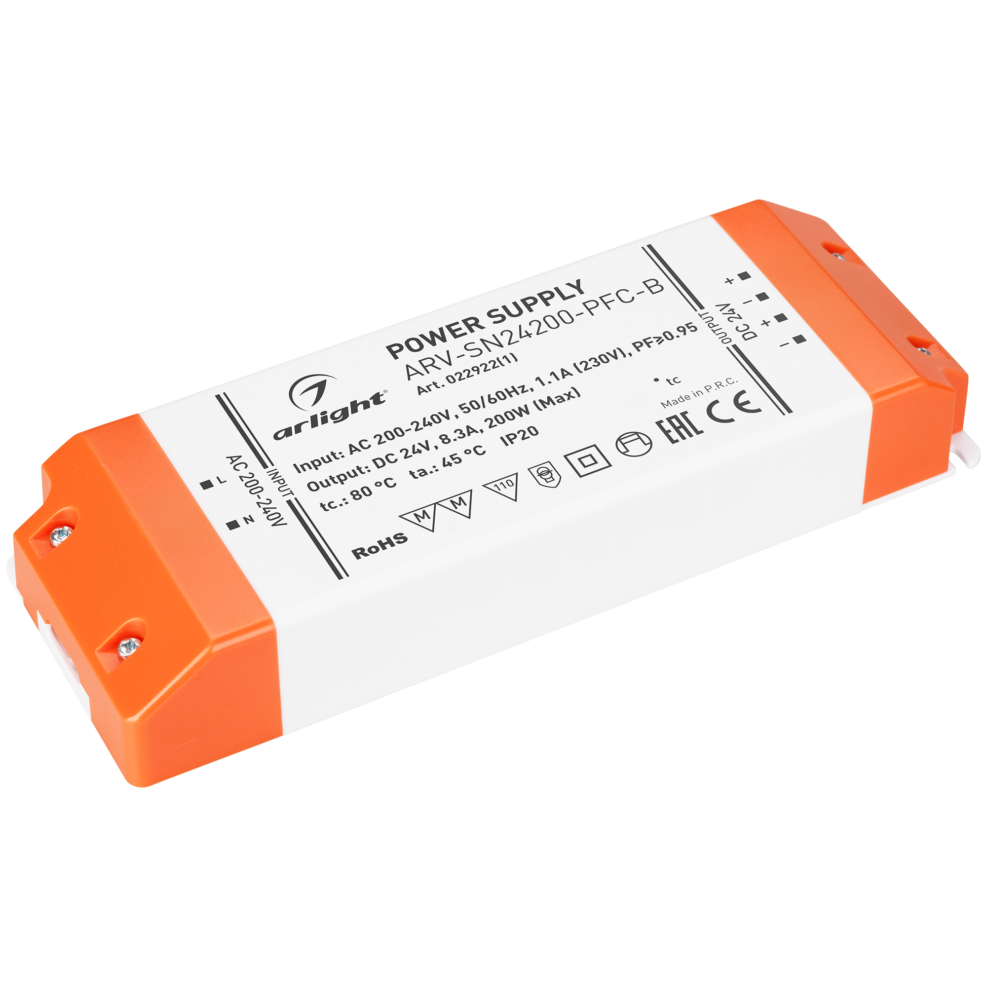 Блок питания ARV-SN24200-PFC-B (24V, 8.3A, 200W) (Arlight, IP20 Пластик)