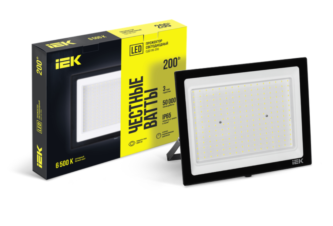 Прожектор светодиодный СДО 06-200 6500K IP65 черный IEK
