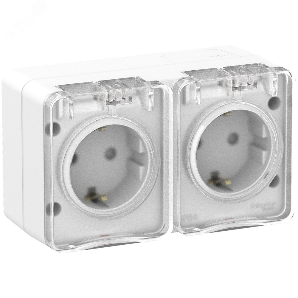 AtlasDesign Profi IP54 Розетка двойная с заземлением со шторками, 16А, белый
