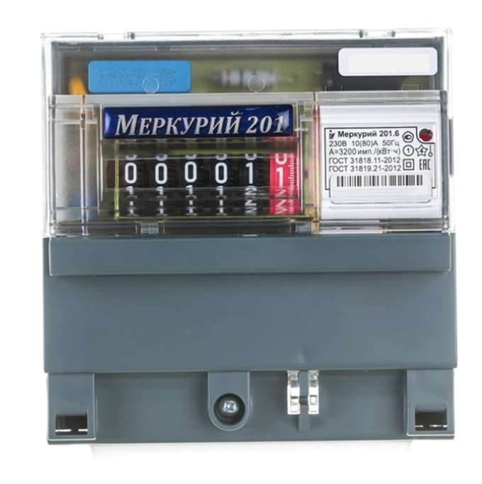 Счетчик электроэнергии Меркурий 201.6 10-80А однофазный,однотарифный,кл.точ.1.0 ОУ Инкотекс